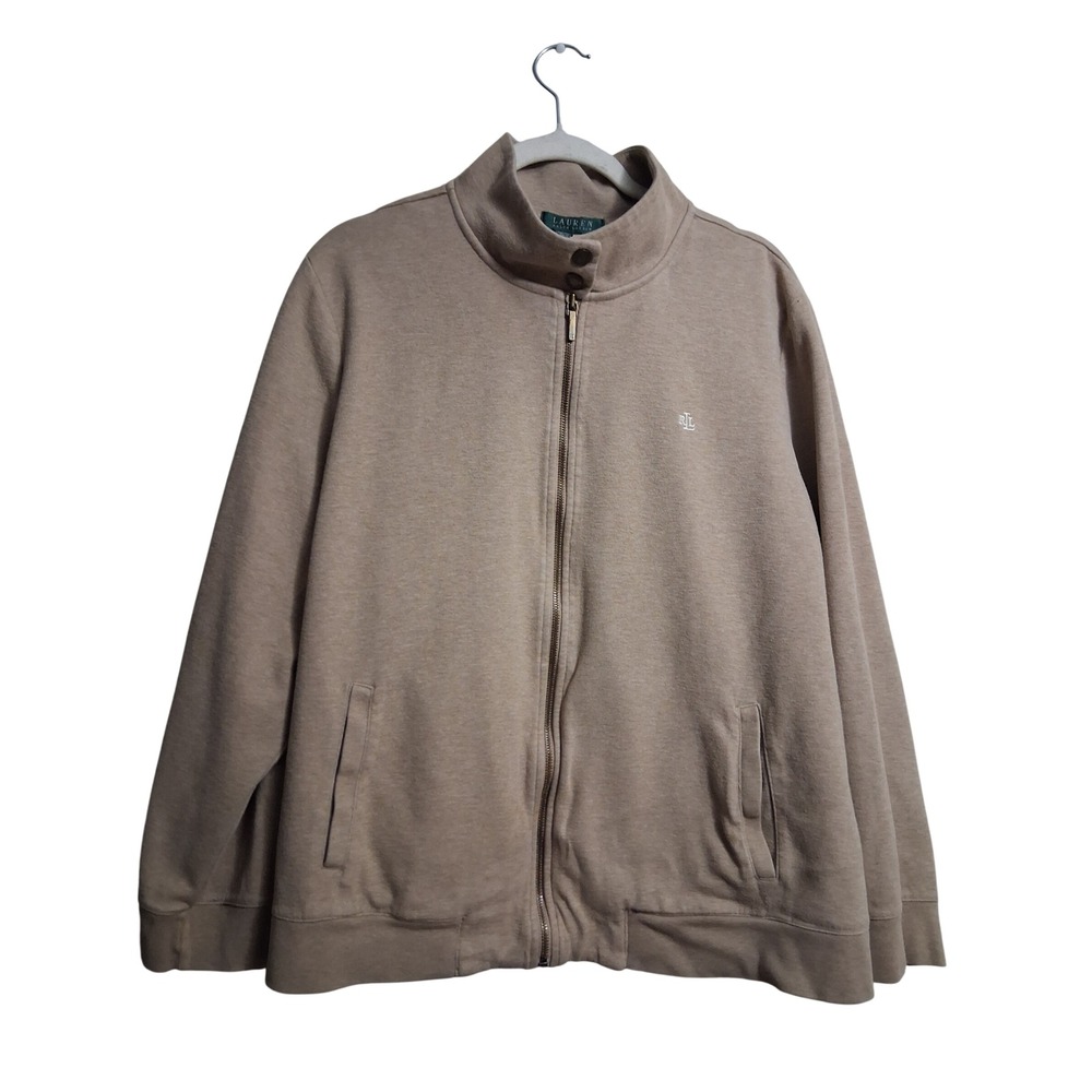 Lauren Ralph Lauren Tan Full Zip Mock Neck Sweatshirt Jacket 3X